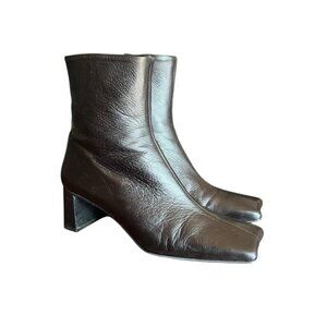 L’Intervalle Black Leather Square Toe Ankle Boots EU 39